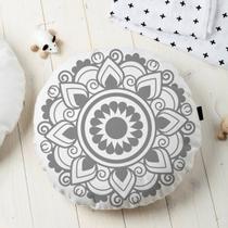 Almofada Redonda Estampada Mandala 45x45cm Obery Cinza