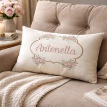Almofada Retangular Baguete Bordada 50x30cm Nome Cama linda Almofada Retangular Baguete Bordada 50x30cm Nome Cama linda