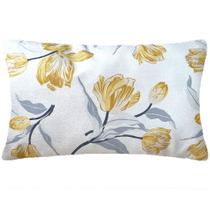 Almofada Retangular Floral Amarelo e Cinza Sued Premium 50x28cm