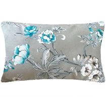 Almofada Retangular Floral Verde e Bege Sued Premium 50x28cm