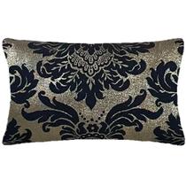 Almofada Retangular Luxo Medalhão Preto e Dourado 50x28cm