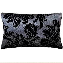 Almofada Retangular Luxo Medalhão Preto e Prata 50x28cm Almofada Retangular Luxo Medalhão Preto e Prata 50x28cm