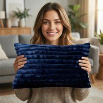 Almofada Retangular Luxo Soft Wave Decoração Sofá Sala Cama Azul Marinho 30x50 Novadecora