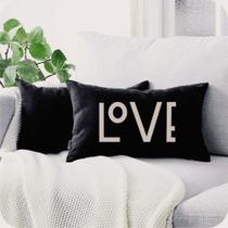 Almofada Retangular Preta Serigrafada 30x50cm Love Branco Almofada Retangular Preta Serigrafada 30x50cm Love Branco