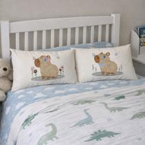 Almofada Rineira Cama Posta Bordada Capivara Rosa Liso