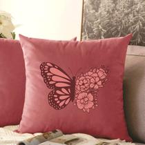 Almofada Rosa Borboleta 40x40cm - Serigrafada Frente e Verso