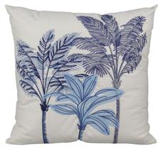Almofada Sarja 52x52cm Com Bordado Fino Coqueiro Azul II Almofada Sarja 52x52cm Com Bordado Fino Coqueiro Azul II