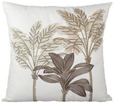 Almofada Sarja 52x52cm Com Bordado Fino Coqueiro Bege I Almofada Sarja 52x52cm Com Bordado Fino Coqueiro Bege I