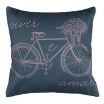 Almofada Sarja Cinza e Rosa Viver e Amar Sala Sofá 45x45 cm