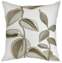 Almofada Sarja Cru 52X52 Bord Soutache Folhas Cru