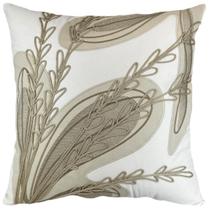 Almofada Sarja Cru 52x52 Bordado Soutache Folhagem Cru