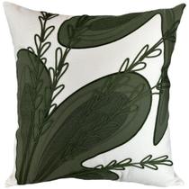 Almofada Sarja Cru 52x52 Bordado Soutache Folhagem Verde