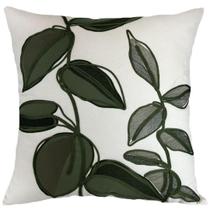 Almofada Sarja Cru 52x52 Bordado Soutache Folhas Verde