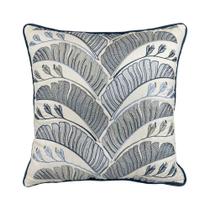 Almofada Sarja Cru Botânico Azul 52X52cm - Decortextil