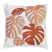Almofada Sarja Folha/Face Minimalista Terracota Branca 45x45
