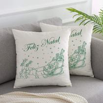 Almofada Suede Off White Natal 40x40cm Trenó Verde