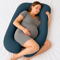 Almofada Travesseiro de Corpo Gestante Relaxante Isa Grande Macia Veludo Azul Marinho - Desk Design