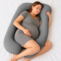 Almofada Travesseiro de Corpo Gestante Relaxante Isa Grande Macia Veludo Cinza - Desk Design