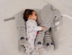Almofada Travesseiro Elefante Bebê Malha 100% Algodão 80cm cinza