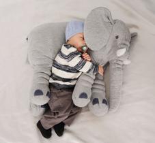 Almofada Travesseiro Elefante Bebê Malha 100% Algodão 80cm cinza - Bicho Pelúcia