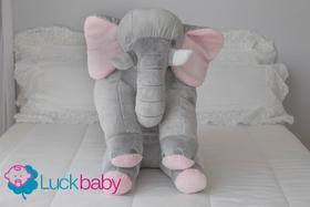 Almofada Travesseiro Elefante Bebê Pelúcia Cinza com Rosa 80cm