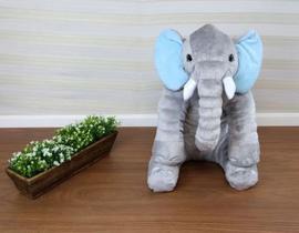 Almofada Travesseiro Elefante News Bebê Dormir Pelúcia Azul com Cinza 64cm