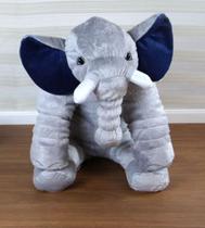 Almofada Travesseiro Elefante News Bebê Dormir Pelúcia Marinho com Cinza 64cm