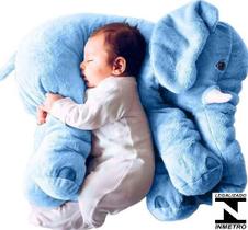Almofada Travesseiro Elefante Pelúcia Bebê Dormir Grande 62cm Azul