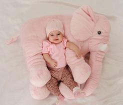 Almofada Travesseiro Elefante Pelúcia Bebê Dormir Rosa 80cm - Bicho Pelúcia