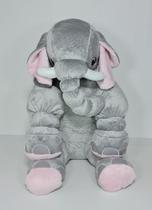 Almofada Travesseiro Elefante Pelúcia Para Bebê Cinza Com Rosa 70 Cm