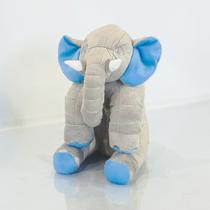 Almofada Travesseiro Elefante Pelúcia Soninho Bebê Cinza com Azul 45cm - Sônia Enxovais