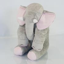 Almofada Travesseiro Elefante Pelúcia Soninho Bebê Cinza com Rosa 45cm - Sônia Enxovais