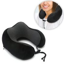 Almofada Travesseiro Pescoço Viagem Fecho Ajustável Cor:Preto
