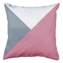 Almofada Triângulos 3 Cores Rosa Abstrata Sarja 45x45 Cheia