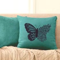 Almofada Turquesa Borboleta 40x40cm - Serigrafada Frente e Verso