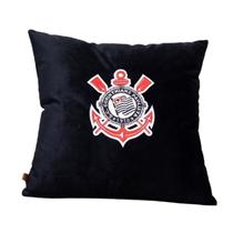 Almofada Veludo Bordada Corinthians 45x45cm. Com Enchimento