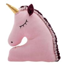 Almofada ZIP Unicórnio em pelúcia com bordado e chifre dourado.