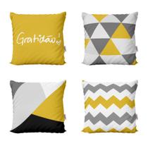 Almofadas Amarelas Decorativas Gratidão Geométricas 40X40Cm