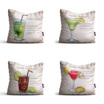 Almofadas com Frases Drinks Bege 35x35cm Kit 4un Almofadas com Frases Drinks Bege 35x35cm Kit 4un