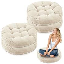 Almofadas de chão Jerify, 4 peças de veludo cotelê bege de 55 x 55 cm Almofadas de chão Jerify, 4 peças de veludo cotelê bege de 55 x 55 cm