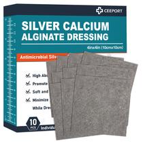 Almofadas de tratamento de feridas Ceeport Ag Silver Calcium Alginate, pacote com 10