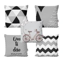 Almofadas Decorativas Preto e Branco Geométricas Bike Love Para Sofá 40x40 - Novadecora