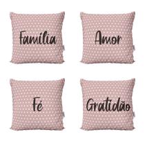 Almofadas Decorativas Rosa Decorativas Família, Amor, Fé e Gratidão Para Sofá 40x40 - Novadecora