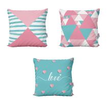 Almofadas Decorativas Rosa e Azul Love Geometricas Para Sofá 40x40 - Novadecora