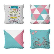 Almofadas Decorativas Rosa e Azul Nada e Tão Nosso Para Sofá 40x40 - Novadecora