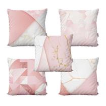 Almofadas Decorativas Rosa Marmorizado Geométricas Para Sofá 40x40 - Novadecora