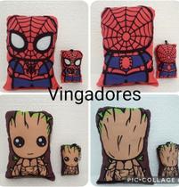 Almofadas Decorativas Vingadores Homem Aranha e Baby Groot kit + 2 Chaveiros e 2 almofadas