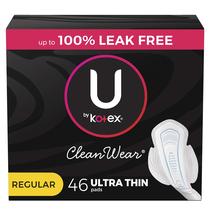 Almofadas femininas U da Kotex CleanWear ultrafinas com asas de 46 quilates Almofadas femininas U da Kotex CleanWear ultrafinas com asas de 46 quilates