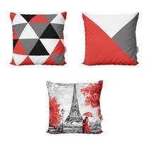 Almofadas Geometricas Vermelhas Paris Love Para Sofá 40X40