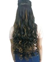 Alongamento Aplique Tic Tac Ondulado Preto Com Luzes 60Cm